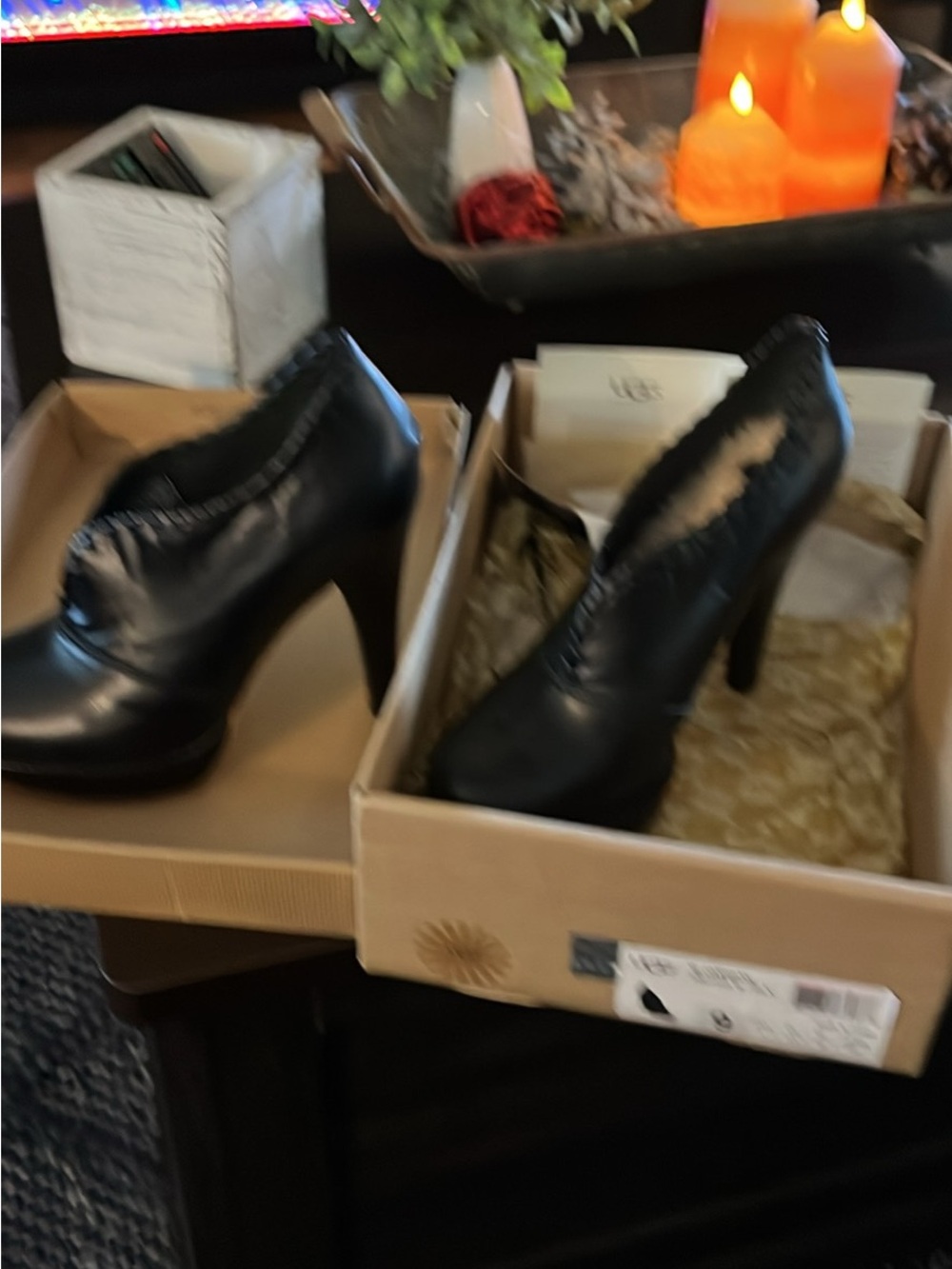 UGG Black Leather High-Heel Ankle Booties